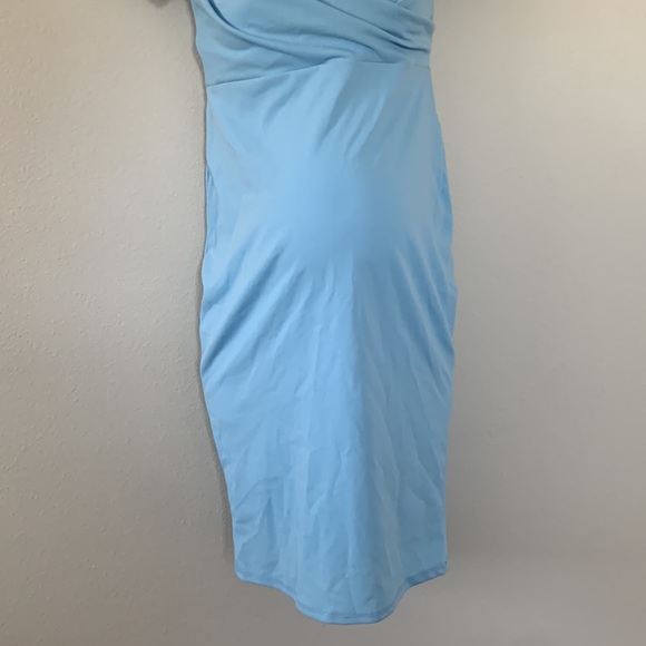 PinkBlush Light Blue Sweetheart Neckline Off Shoulder Maternity Fitted Dress - Picture 6 of 11